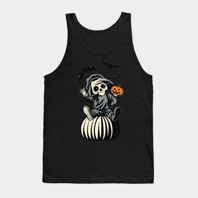 “Skeleton with Jack-O-Lantern and Bats Tank Top by emblemat2000@gmail.com